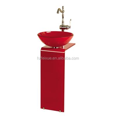 China Flysnow Glass Bathroom Sink Glass Sink With Stand for sale