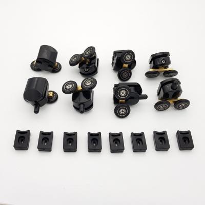 China Modern Black Plastic Pulley Sliding Door Pulley Rollers Wheels for Shower Enclosure, Glass Door Double and Bottom Rollers for sale