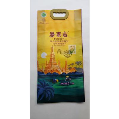 China Eco-friendly wholesale top heat seal PE clear plastic packaging for rice bag with handle for sale