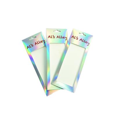 China Recycled Materials Hot Sale Custom Printed Holographic Color Nail Patch Packaging Envelope Box With PVC Window for sale