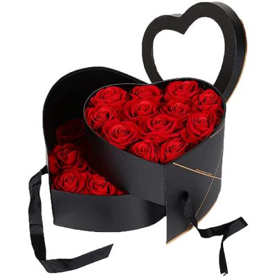 China Recycled Materials Flower Heart Shaped Box With Clear Lid Double Layers Turning Drawer Paper Boxes for sale