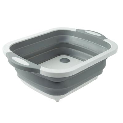 China Environmentally Friendly Multi-Function Foldable Foldable Dish Tub Storage Sink Drain Basket Folding Cutting Board With Strainer for sale