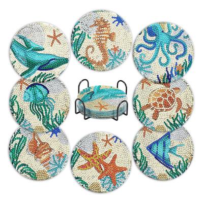 China New Custom Made High Quality Classic/Postmodern Marine Life Acrylic Animal Coasters Diamond Painting Coasters Kit 8pcs Per Set Ready To Ship for sale