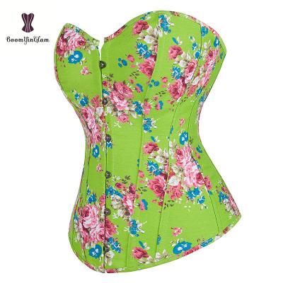 China Woman Size S XXL Body Support Suit 14 Bone Waist Trainer Corsets Private Label Green Antibacterial Corset And Bustier Top With G - String for sale