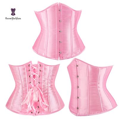 China Antibacterial Satin Corset Waist Trainer Waist Cincher Plus Size Underbust Bustier Equipment Fish Boned Women Corselet For Wholesale for sale