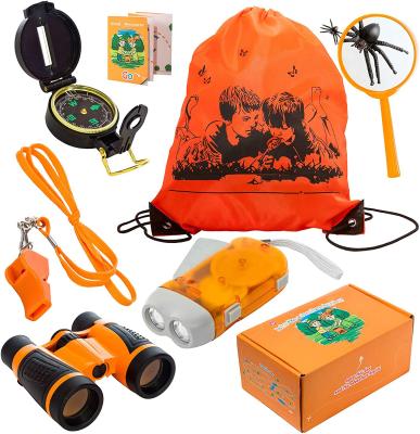 China Multifunctional Outdoor Adventure Kit Nature Explorer Kids Binoculars Flashlight Whistle Magnifier Insect Catcher Kit for sale