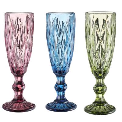 China American Style STARLII Wholesale Diamond Luxury Embossed Goblets Stemware Thickened Colorful Vintage Glass Champagne Flutes Flutes for sale