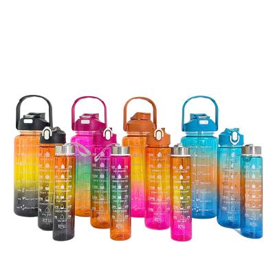 China Stocked STARLII Gradient Color 3 In 1 Motivational Sports Plastic Water Bottle Set Of 3 Termos De Agua Gym De 3 En 1 With Time Maker for sale