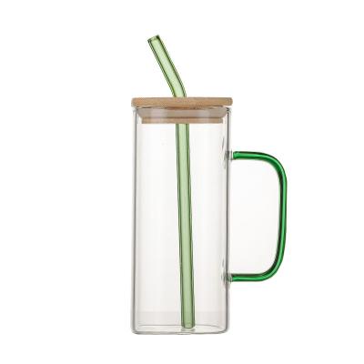 China Sustainable SARTLII Simply Modern Tea Mug Square Straight Glass Dinking Water Tumbler With Straw And Lid for sale