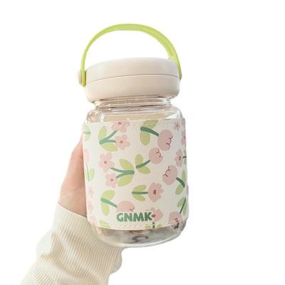 China Sustainable SARTLII Hot Sale Wide Mouth Cute Glass Water Bottle With Flower Design Sleeve And Tea Infuser For Girls for sale