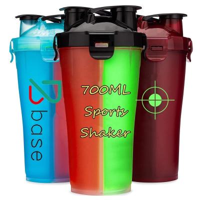 China Wholesale Viable Double Threat 700ML Plastic Protein Shaker Water Bottle With Customized LOGO for sale