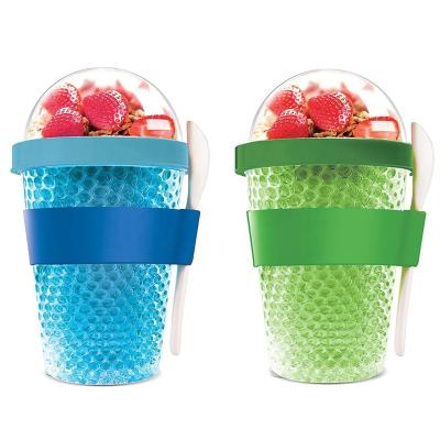 China Sustainable Double Wall Cereal On The Go Cup Plastic Yogurt Cup With Dome Lid for sale