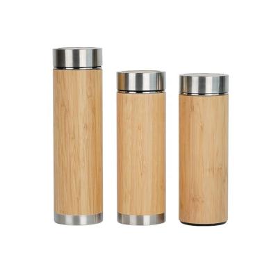 China PORTABLE 450ML Customized Tea Infuser Thermos Bottle Double Walled Bamboo Vacuum Flask With Strainer for sale