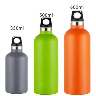 China 350/500/600/750ML Food Grade 18/8 Stainless Steel Double Wall Vacuum Heat Insulation Travel PORTABLE Water Bottle With Carabiner for sale