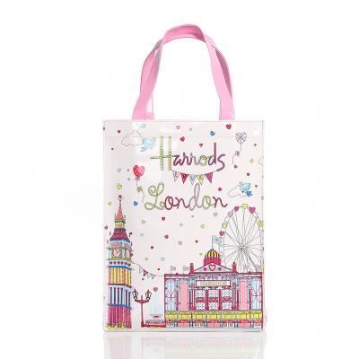 China Reusable London Style Reusable Eco Friendly Shopper Bag PVC Flower Shopping Bag Waterproof Handbag Lunch Packaging for sale