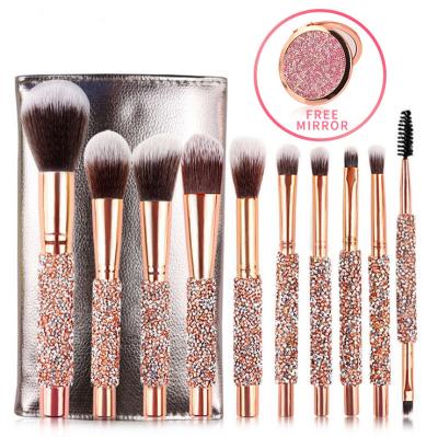 China Angular Blush 10pcs Diamond Make Cosmetic Brushes Synthetic Mascara Diamond Makeup Brush Leather Bag Hair Foundation Shine for sale