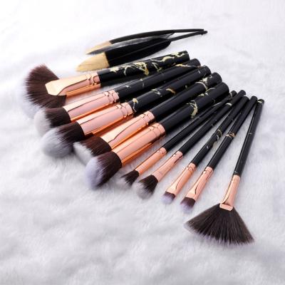 China Angular Blush Brushes 10pcs Korean Cosmetics Make Up Floral Eco-friendly Synthetic Hair Lip Eyebrow Marble Makeup Brush for sale