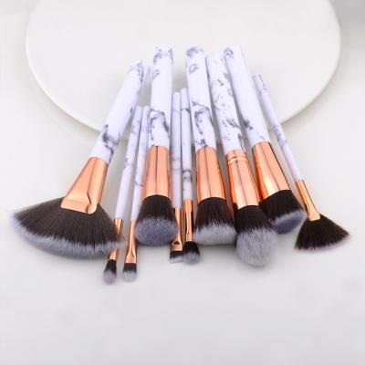 China Angular Blush 10pcs Korean Custom Logo Professional Eco Friendly Synthetic Floral Lip Blush Eyebrow Marble Makeup Brush Set for sale