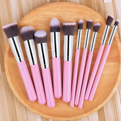 China Angular Blush Hot Sale 10pcs Makeup Brush Private Label Blush Eyeshadow Matte Rose Gold Aluminum Tube Makeup Brush for sale