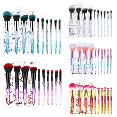 China Angular Blush 10pcs Crystal Makeup Brushes Set Powder Base Fan Brush Eyeshadow Eyebrow Professional Blush Makeup Brush Tools for sale