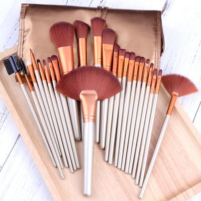 China Angular Blush Custom Logo 24pcs Professional Colored PU Pocket Powder Base Synthetic Fiber Eyebrow Makeup Brush Set for sale