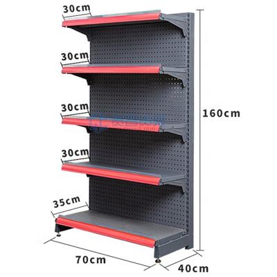 China Simple Single Sided Perforated End Rack Supermarket Gondola Shelving Wall Supermarket Shelves for sale