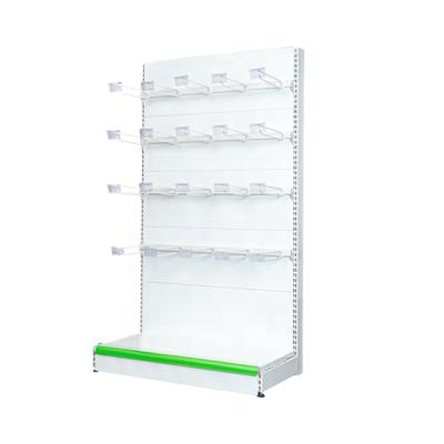 China Good Quality Single Sided Shop Stands Rack Market Shelf Wall Hanging Shelf With Hooks Supermarket Display Stands Cold Rolled Steel 50 Sets for sale