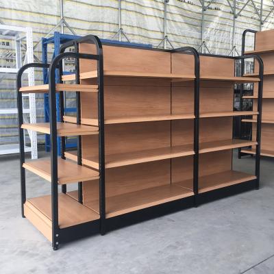 China Supermarket Shelving Supermarket Display Rack Model Supermarket Double Sided Combined Modern Wooden Shelves for sale