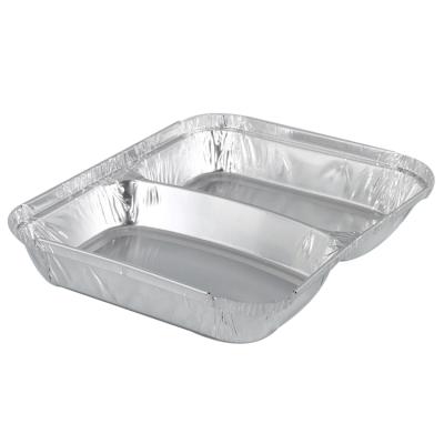 China Eco-friendly OEM 800ml 28oz Capacity 2 Compartments Aluminum Foil Trays Disposable Aluminum Foil Container for sale