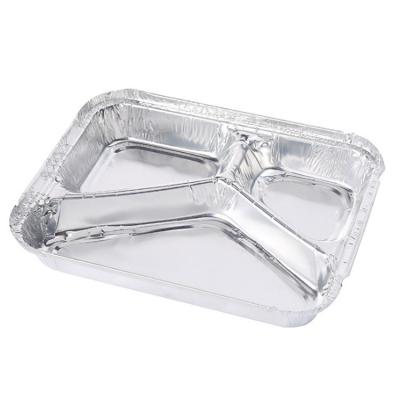 China 3 Compartment Aluminum Baking Pan Disposable Aluminum Dinner Tray with Paper Lids Perfect for TV Lunches Dish or Takeout for sale