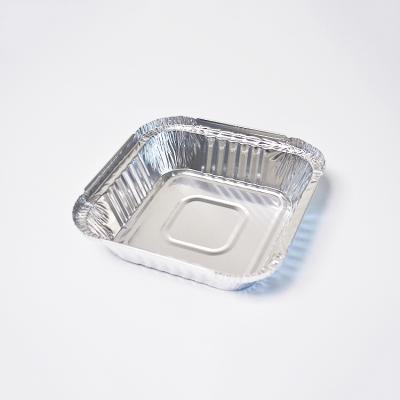 China Eco-friendly Food Grade 500ml Square Pans Food Container Aluminum Lunch Boxes Foil Trays With Plastic Lids for sale