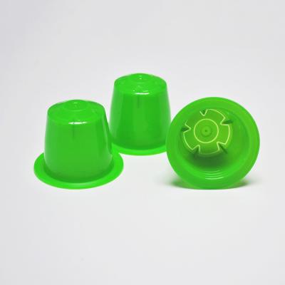 China Coffee Green PP Disposable Plastic Empty Nespresso Compatible 15ml Coffee Capsules With Lid Sticker for sale