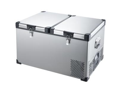 China Factory Direct Sale 75L Stainless Steel Double Zone Portable Freezing Portable Refrigerator/Freezer High Capacity Fridge for sale