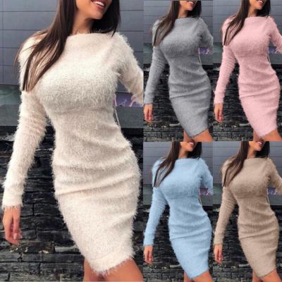 China 2022 anti-static new arrives autumn sales O-neck hot sleeve collar long sexy thin temperament and colorful ladies dress for sale