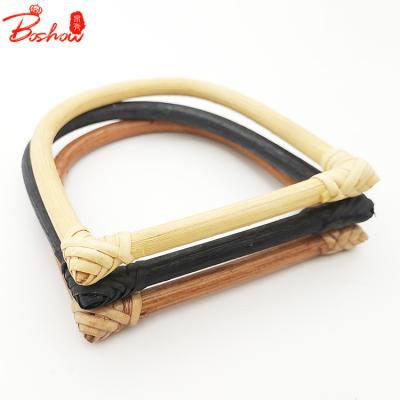 China Retro Style 2021 Retro Style Handbags Accessories Rattan Woven Handle 12.5cm*12.5cm D Shape Natural Straw Wooden Tote Wholesales BS070313 for sale