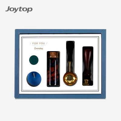 China Vintage Ownday 101374 Custom Logo Solid Brass Letter Wax Sealing Beads Stamp Wooden Handle Box Set for sale