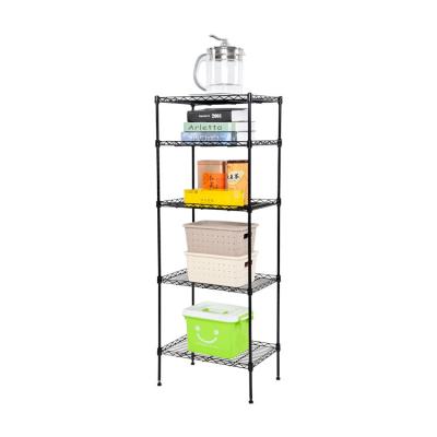 China Sustainable Home Adjustable Black Wire Shelving Storage Rack 5 Tiers Wire Shelving for sale