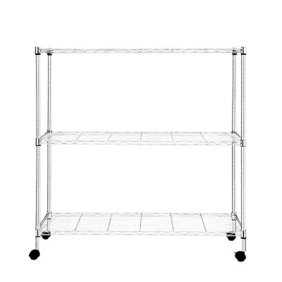 China Sustainable 3 Tiers Chrome Silver Wire Grid Storage Rack Metal Wire Shelving Shelving for sale