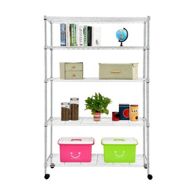 China Sustainable 5 Tier Wire Storage Shelving Furniture Rack Chrome Wire Shelving Metal Racks for sale