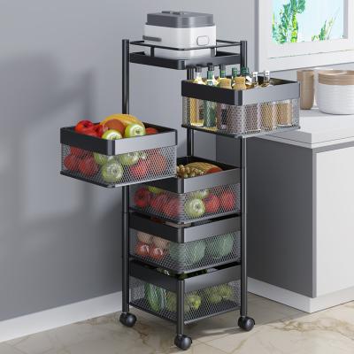 China Household Multi Function Metal Trolley Storage Rack Shelf Rotating Rotating Revolving Basket Rack Kitchen for sale