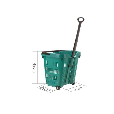 China Mordern Plastic Shopping Basket Trolley With Rolling Wheels 42*42*120Cm Supermarket Basket for sale