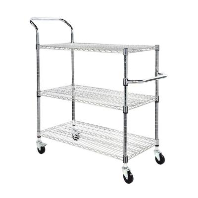 China Sustainable Wire Kitchen Trolley Cart Metal Three Tier Movable Rolling Racks for sale