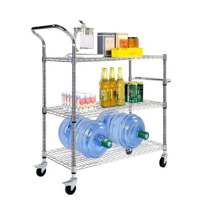 China Viable Factory Wholesale Three-Layer Metal Kitchen Trolley Cart Metal Chrome Wire Shelving Cart for sale