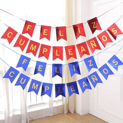 China Disposable Shine Laser Letters Fishtails Advertising Banners Feliz Cumpleanos Colorful Paper Pull Flags for Birthday Party Decoration for sale