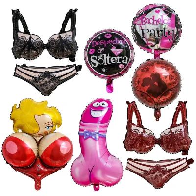 China Hen Party Sexy Underwear Aluminum Foil Balloon Condom Bra Female Penis Party Decoration Adult Balloons Bachelor Party Decoration Supplies for sale