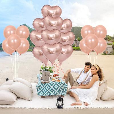 China 20pcs Rose Gold Balloons Foil Confetti Disposable Latex Biodegradable Balloon Filled Helium Mix Set For Wedding Lover Party Heart Balloons for sale