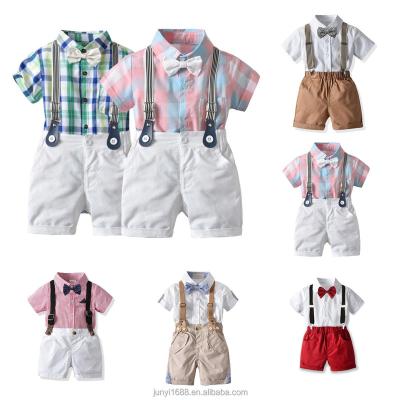 China Boys Casual Short Sleeve Gentleman Baby Outfit Suit With Bowtie Infant Overalls Clothing for sale