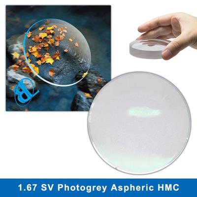 China Manufacturing directsale single vision SV HMC 1.67 SF crystalline glass spectacle aspheric photogrey glass for sale