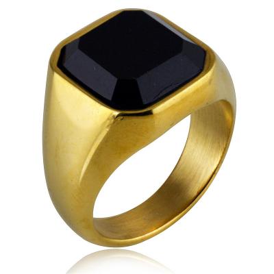 China Personalized Wholesale Male Blank Logo FASHIONABLE Metal 316L Stainless Steel Gemstone Finger Hand Plated Black Ring For Men for sale