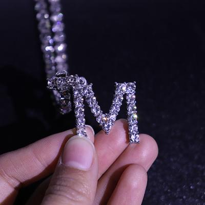 China 2020 Hiphop Big Sale CZ Tennis Chain Iced Out Diamond Letter Pendant Necklace for sale